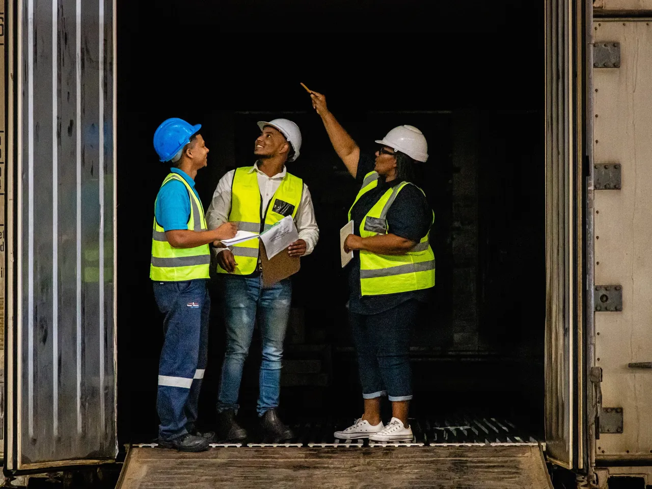 WB Container Rental team inspecting container storage